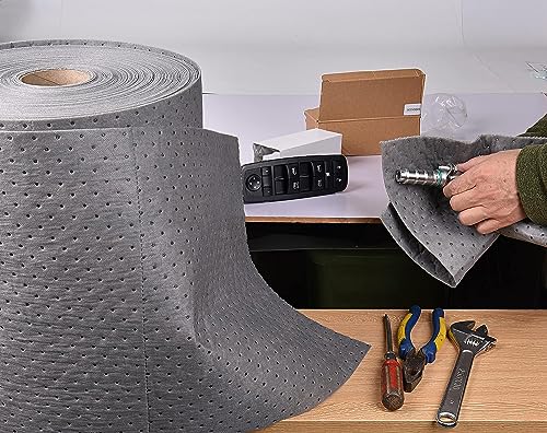 PONO Premium Polypropylene 150' L x 15" W Absorbent Mat Roll Gray Heavy Weight Oil Absorbing Mats Universal Oil for Absorbing Oils, Water, Solvents, Coolants and More - size: 1Roll, 150' L x 15"