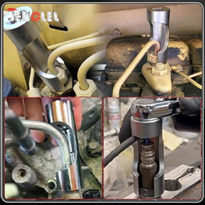 17mm 3/8" Drive Diesel Injector Fuel Line Socket, Flare Nut Wrench | Fastener Bent Pipes, Wired Temperature Sensors, EGT Sensor, Thermo Switches, ABS Tubes, Strut Nut Extractor - size: 17mm