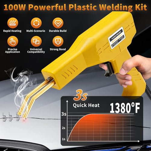 Plastic Welder, 1200PCS Staples, Plastic Welding Kit, Must Have for DIYers, Instant On/Off, Welder Kit, Bumper Repair, Portable Toolbox (Yellow) - color: Yellow