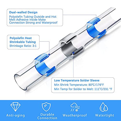 Kuject Heat Shrink Solder Seal Wire Connectors Kit 160PCS | 26-10 AWG Waterproof Electrical Connectors for Marine, Automotive, Truck Repair, Solderless Wiring Splice Connectors