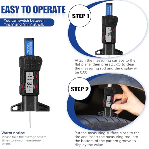 Frienda 3 Pieces Tire Tread Depth Gauge Tool Digital Tire Tread Depth Gauge LCD Display Tread Checker with Inch and MM Conversion for Motorcycle, Car, Truck and Bus, Silver, Black, Blue