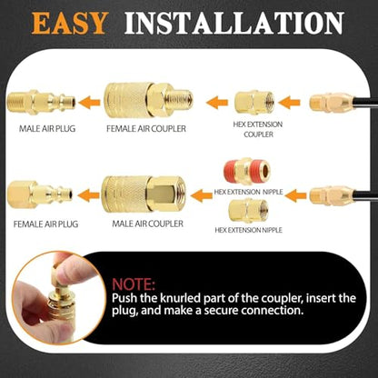 22 Pcs Quick Connect Hose Fittings 1/4" NPT Air Coupler & Plug Kit,360 Degree Swivel Hose Fittings,Air Compressor Accessories - size: Copper-plated alloy