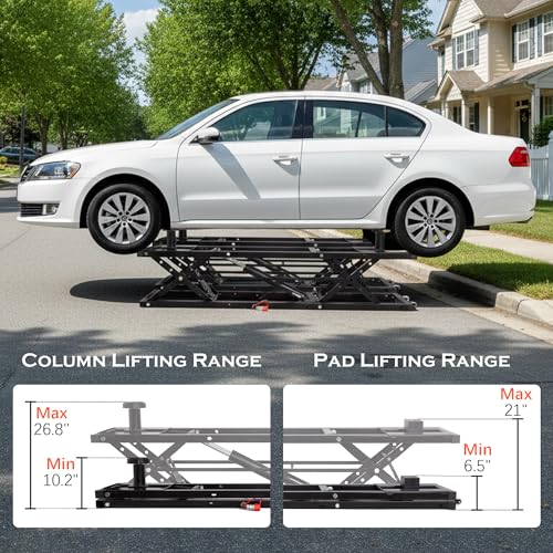 Portable Car Lift 7,000 LBS Capacity – 26.8" Max Lifting Height Heavy‑Duty Quick Jack with Mechanical Safety Locks, Adjustable Columns, Wheels & 120V Power Unit for Cars, SUVs, Trucks
