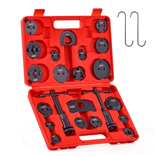 Orion Motor Tech Disc Brake Pad and Caliper Service Tool Kit | Professional Disc Brake Caliper Compression Tool Kit | Universal Disc Brake Caliper and Piston Wind Back Tool Set with Case - color: Red