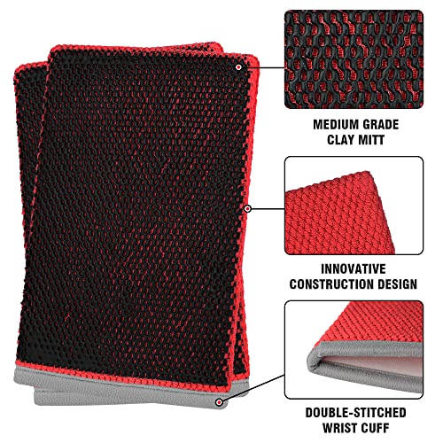 Tidy Monster 2 Pack Clay Bar Mitt for Car Detailing, Medium Grade Auto Magic Clay Towel, Scratch-Free and Paint Safe, for Cleaning Polishing Detailing Cars Paint, Glass, Wheels (Red) - color: Red