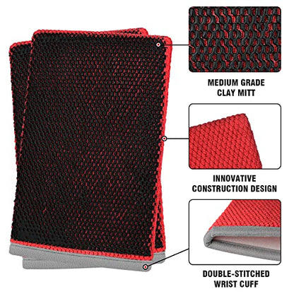 Tidy Monster 2 Pack Clay Bar Mitt for Car Detailing, Medium Grade Auto Magic Clay Towel, Scratch-Free and Paint Safe, for Cleaning Polishing Detailing Cars Paint, Glass, Wheels (Red) - color: Red