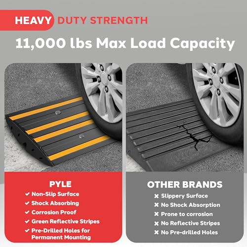 Pyle 1 Ft. Rubber Curb Ramp - Pack of 2 Heavy Duty Non-Slip Threshold Ramps for Driveways & Sidewalks, Yellow Reflective Strips, Marine Grade, Expansion Screws Included, 12.0’’x 16.0’’ x 2.6’’ Inches - color: Yellow, size: Pack of 2