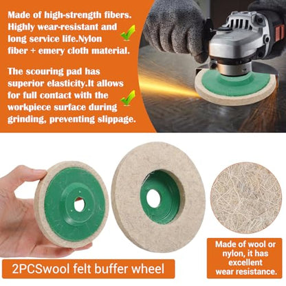 18 Pack 4 Inch Buffering Wheels Polishing Kit with Compound for Angle Grind | Includes 14 Pcs Nylon Fiber Flap Disc & Wool Felt Polishing Wheel, 3 Pcs Buffing Compounds and Sanding Sponge