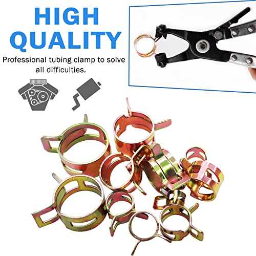 Tnisesm 121Pcs 6-22mm Spring Hose Clamp Assortment Kits with Swivel Flat Band Fuel Hose Clamp Plier, Silicone Vacuum Hose Action Pipe Clamp Low Pressure Air Clip Clamp for Hose Clamps - size: 120Pcs-12 Sizes+Plier