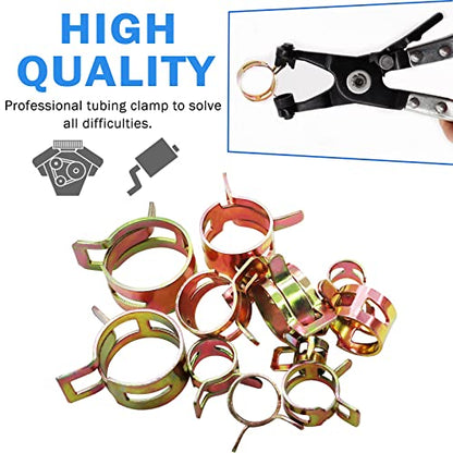 Tnisesm 121Pcs 6-22mm Spring Hose Clamp Assortment Kits with Swivel Flat Band Fuel Hose Clamp Plier, Silicone Vacuum Hose Action Pipe Clamp Low Pressure Air Clip Clamp for Hose Clamps - size: 120Pcs-12 Sizes+Plier