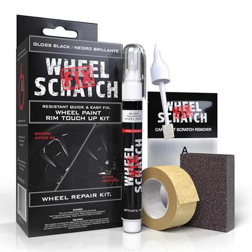 Wheel Scratch Fix® Gloss Black Touch Up Paint for Cars - DIY Alloy Wheel Repair Kit, Curb Rash Remover with Fast-Drying Pen - Long-Lasting OEM Finish Car Rim Paint for Scuffs and Chips at Home (Gloss Black) - color: Black - Gloss - Kit