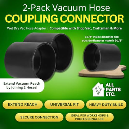 2-Pack 2.5" Vacuum Hose Coupling Connector – Wet Dry Vac Hose Adapter Compatible with Shop Vac, Craftsman & More– Extend Vacuum Reach by Joining 2 Hoses - size: Hose Coupling
