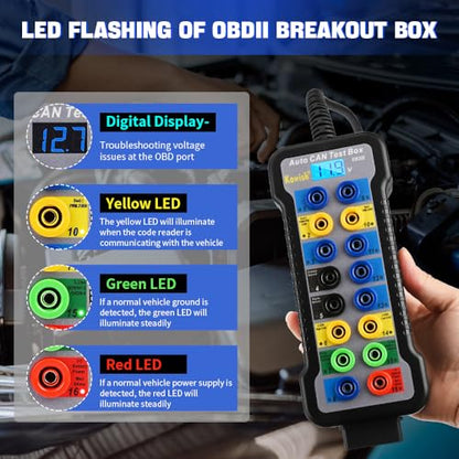 OBD2 Breakout Box Auto OBDII Protocol Detector 16-Pin CAN Bus Test Breakout Box with LCD Display for OBDII Protocol Communication Detection/ECU Tool（12V/24V Premium