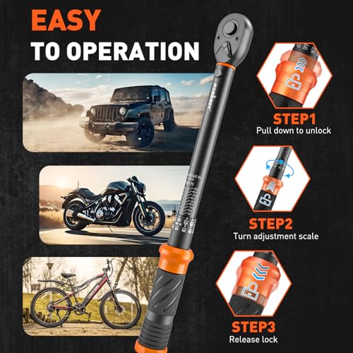 3Pack Torque Wrench Set, 1/4", 3/8", 1/2" Drive Click Torque Wrench Extra with Extension Bars & Adapters, Dual-Direction Adjustable Precision Torque Wrenches for Car, Motorcycle, Bike DIY Maintenance - size: 20-240 in.lb & 5–45 ft-lb & 10–170 ft-lb, style
