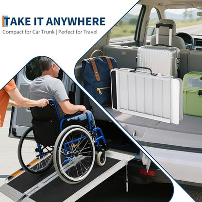 Portable Wheelchair Ramp Heavy Duty Aluminum Folding Ramp w/Non-Slip Surface, 600Lb Capacity, Threshold for Home Steps, Scooter for Car, Doorways, Curbs & Stairs (Foldable, Lightweight, Safety Lock) - size: 4 ft