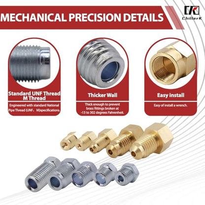 345 PCS Brake Line Fittings Kit,Reducer Bushing,Hex Nipple,Close Nipple,Reducing Hex Coupling,Hex Head Plugs,Hex head Cap,Socket Plug Kit - size: Mixed Sizes