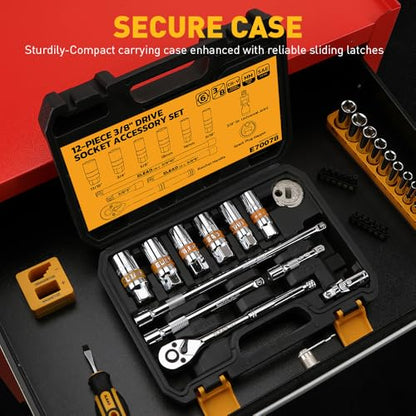 12-Piece 3/8" Drive Spark Plug Socket Set with Ratchet Handle, Universal Joint, Spark Plug Gapper & Extension Bar, 9/16", 5/8", 3/4", 13/16", 14mm, 18mm, CR-V Sockets with Rubber Holding Rings - size: 12-Piece Spark Plug Socket Set