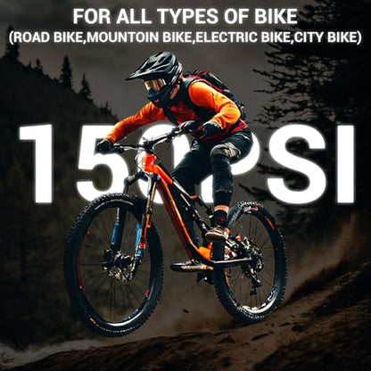 Mini Bike Tire Pump,20s Fast Inflation 150PSI Electric Bicycle Pump with Pressure Gauge,Portable Tire Inflator Bike Air Pump with Presta and Schrader Valve for Balls,Motorcycle Road and Mountain Bike
