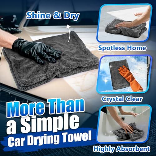 Airlab Car Drying Towel Microfiber Towels for Cars 1200 GSM Wash Auto Detailing Supplies Twist Pile Cleaning Cloth Absorbent Quick Dry Soft Loop Dry Flash Towel, 24 x 16 Inch, Pack of 1, Grey - color: 24 X 16 Inch, Pack of 1, Dark Grey, 1200 Gsm