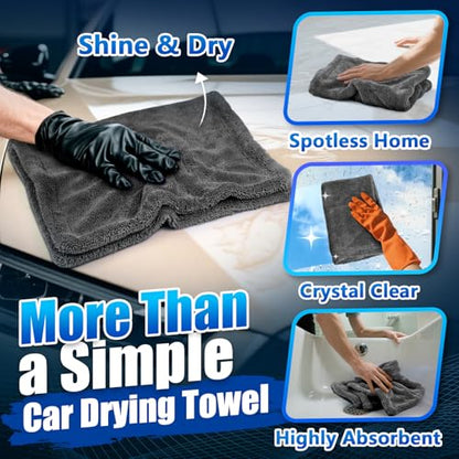Airlab Car Drying Towel Microfiber Towels for Cars 1200 GSM Wash Auto Detailing Supplies Twist Pile Cleaning Cloth Absorbent Quick Dry Soft Loop Dry Flash Towel, 24 x 16 Inch, Pack of 1, Grey - color: 24 X 16 Inch, Pack of 1, Dark Grey, 1200 Gsm