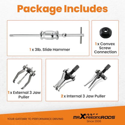 maXpeedingrods 3 Jaw Gear Bearing Slide Hammer Puller Set, 5PCS Universal Internal & External Gear Pulley Puller Set for Pulling Out Gear Bearings - style: 3 Jaws