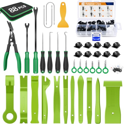 GOOACC 88Pcs Trim Removal Tool, Auto Push Pin Bumper Retainer Clip Set Fastener Terminal Remover Tool Adhesive Cable Clips Removal Kit Car Panel Radio Removal Auto Clip Pliers, Green - color: 88Pcs Clips Removal Kit Green