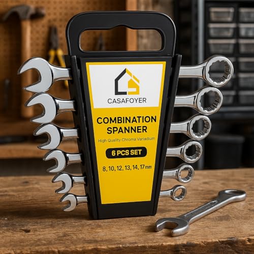 Casafoyer 6-Piece Combination Wrench Set, Metric 8–17 mm, Chrome Vanadium Steel