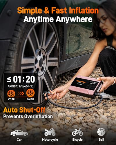 WOLFBOX 2000A Jump Starter with Air Compressor, 37Wh Car Battery Booster Jumper Starter Portable(up to 5L Gas Engine), 12V Jump Box Pack with 150PSI Tire Inflator, Jumper Cables, LED Light — Rose Gold - color: Rose Gold