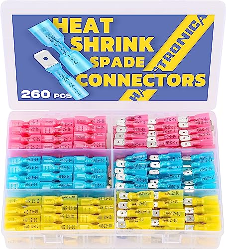 Haisstronica 260PCS Heat Shrink Spade Connectors - Quick Disconnect Female & Male Spade Terminals for Watercraft, Electronics & Automotive - size: AWG 22-10, style: Male&Female Kit 260PCS