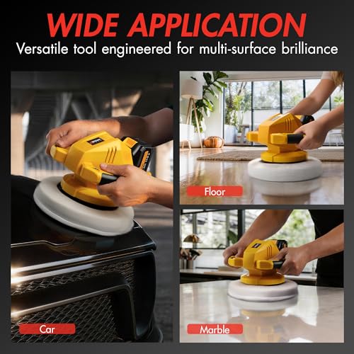 Wagan EL6404 OneVolt Cordless Polisher 10 XL Dual Action 10 Inch Buffer Kit with Dual-Handle, 6 Variable Speed 1500–3000 RPM, Includes 21V 3.0Ah Rechargeable Battery for Car Waxing and Detailing