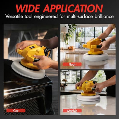 Wagan EL6404 OneVolt Cordless Polisher 10 XL Dual Action 10 Inch Buffer Kit with Dual-Handle, 6 Variable Speed 1500–3000 RPM, Includes 21V 3.0Ah Rechargeable Battery for Car Waxing and Detailing