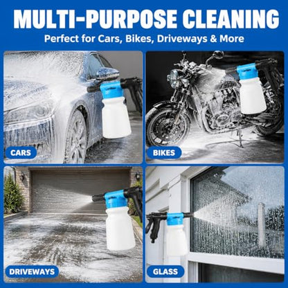 Car Wash Foam Gun for Garden Hose, Premium Foam Cannon Sprayer with Adjustable Foam Blaster, Car Wash Kit Soap Sprayer for Auto Detailing, Easy Connect Hose Foam Cannon-Blue - color: Blue