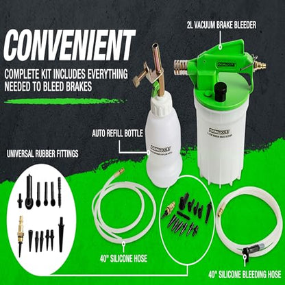 OEMTOOLS 22506 2L Vacuum Brake Bleeder Kit, Single-Person Brake Fluid Extraction, Pneumatic Bleeder Tool with Refill Bottle, Disc and Drum Brake Service, Automotive Vacuum Pump System - style: 2 liter