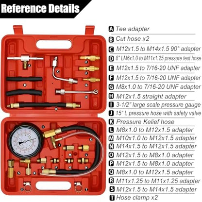 0-140PSI Car Fuel Pressure Tester Kit, TU-114 Vehicle Gas Gasoline Injection Pump Pressure Tester Gauge Kit, Automobile Oil Injection Pump Diagnostic Tool Set, Universal Fit