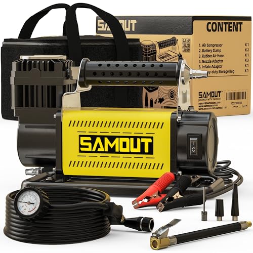 SAMOUT 12V Air Compressor, Portable Inflator 7.06 CFM, Air Pump Max 150PSI for Heavy-Duty Offroad Tire, 4x4 Vehicle, SUV, RV - color: 7.06cfm, Setting Auto-stop