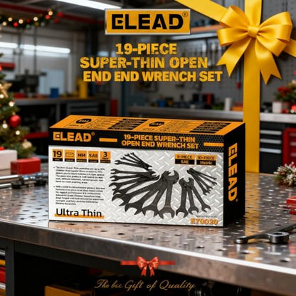 ELEAD 19-Piece Super-Thin Open End Wrench Set, Metric 5.5–27 mm & SAE 1/4"-1-1/16", CR-V Nickel Plated, 3 mm Thickness Ultra-Slim Wrench Set for Tight Spaces, Durable Roll-Up Pouch for Mechanics - color: 19-piece Super-thin Metric&sae Black