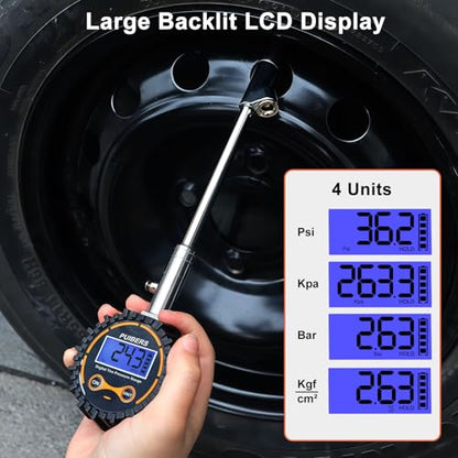 Semi Truck Tire Pressure Gauge Digital 200 PSI, Heavy Duty Dual Head Tire Guage and Backlight LCD Display, Digital Pressure Gauges Certified ANSI B40.1 for Car, Truck, SUV - size: 200PSI Truck digital