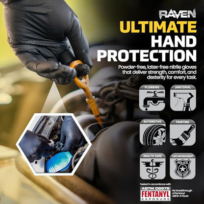 Raven SAS66518 SAS Safety Powder Free Examination Black Nitrile Gloves - 7 Mil Large