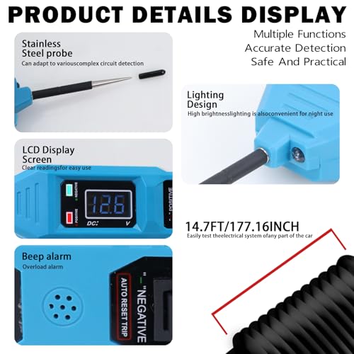 Lqito Multifunctional Car Circuit Tester Component Activation Electrical Tester 6-24V/3.5-36V AC/DC Car Power Tester Digital Display Short Circuit Finder for Continuity Testing - color: Blue