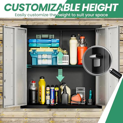 Metal Tool Cabinet,Garage Storage Cabinet System,Wall Cabinet & Locking Rolling Tool Cabinet with Doors and Adjustable Shelves,Steel Tool Cabinets for Home - color: Black/Grey