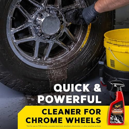 Meguiar's Hot Rims Chrome Wheel Cleaner 6 Pack, 24 oz Spray Bottles (6 x 24 oz = 144 oz Total) Xtreme Cling foaming Gel removes Brake dust and Road Grime from True Chrome Wheels for Mirror-Like Shine - size: 6 Pack