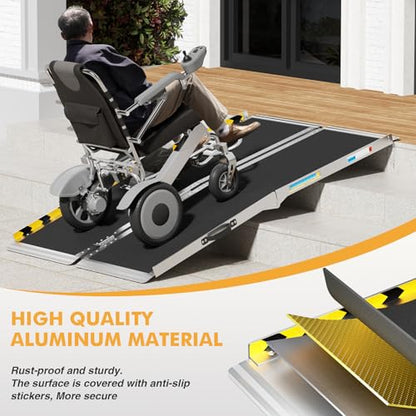 5ft Wheelchair Ramps for Home Steps, Non-Slip Aluminum Threshold Ramp, Foldable Handica Ramp for Wheelchairs in Home, Entry, Shed, Doorway, Curb, Stairs - size: 5FT Using Height 5"-15"