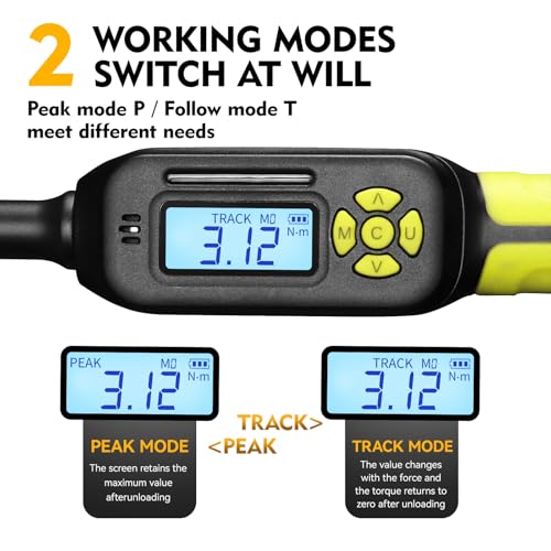 3/8 Torque Wrench Digital (5.02-99.6 Ft.Lb)±2% High accuracy Spark Plug Socket & Tire, Electric Torque Wrench Digital with Extension Bars, Buzzer and LED Flash Alert, for Bike/Moto/Auto Repair