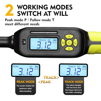 3/8 Torque Wrench Digital (5.02-99.6 Ft.Lb)±2% High accuracy Spark Plug Socket & Tire, Electric Torque Wrench Digital with Extension Bars, Buzzer and LED Flash Alert, for Bike/Moto/Auto Repair
