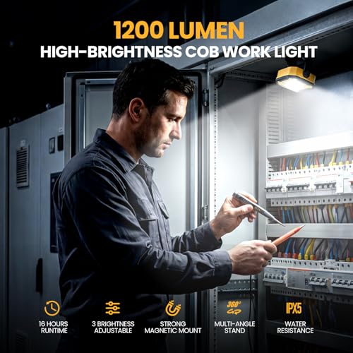 2-Pack 6000mAh Rechargeable LED Work Light, 16Hrs Long-Lasting 1200LM Waterproof Magnetic Job Site Lighting, 180° Rotating 4 Modes 6500K Work Lamp for Car Repair Mechanic Camping Fishing Emergency - color: Yellow