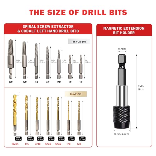 15PCS Stripped Screw Extractor Set Left Hand Drill Bit Set | Easy Out Screw Extractor Set | 1/4'' Adaptor | Broken Screw Extractor Kit Removing Stripped Screws Bolts - size: Upgarded Kit-15PCS