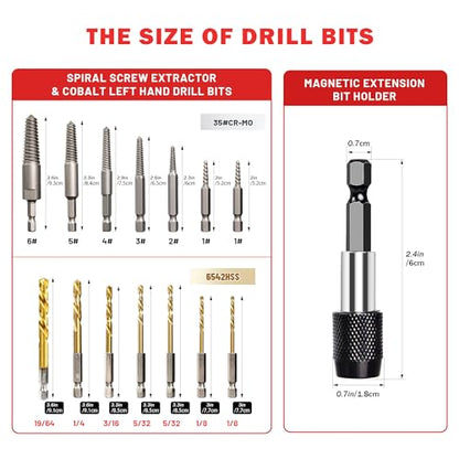 15PCS Stripped Screw Extractor Set Left Hand Drill Bit Set | Easy Out Screw Extractor Set | 1/4'' Adaptor | Broken Screw Extractor Kit Removing Stripped Screws Bolts - size: Upgarded Kit-15PCS