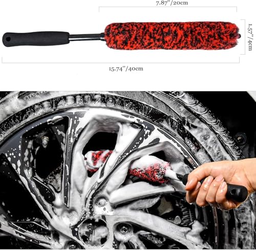 Metal Free Soft Wheel Cleaner Brush, Synthetic Wool Tire Cleaning Brush, Highly Water Absorption, Dense and Durable Tire Brush for Cleaning Wheels, Rims, Spokes, Fenders, Engines… - color: black eva