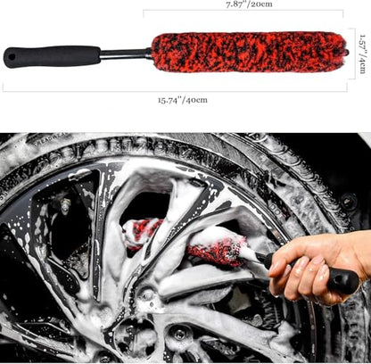 Metal Free Soft Wheel Cleaner Brush, Synthetic Wool Tire Cleaning Brush, Highly Water Absorption, Dense and Durable Tire Brush for Cleaning Wheels, Rims, Spokes, Fenders, Engines… - color: black eva