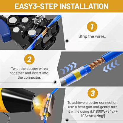 120 PCS Solder Seal Wire Connectors with Heat Gun Kit, 3:1 Heat Shrink Tubing and Heat Gun,Solder Sticks Wire Terminals Electrical Connectors for Automotive, Marine, Trailer Wiring